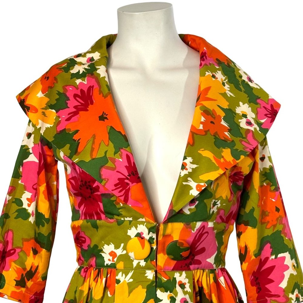 TRASHY DIVA Sz 6 Kelly Cutaway Coat Dress Mod 1960s Dayglow Floral Print 60s M - Picture 7 of 16